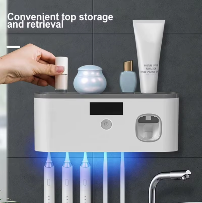 🪥✨ Organizador de Cepillos de Dientes UV + Dispensador Automático