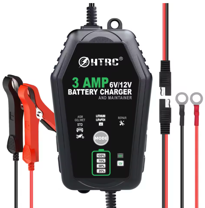 🔋 Cargador de Batería Inteligente HTRC 6V/12V 3000mA Automático, Cargador para Baterías de Plomo-Ácido, LiFePO4 y Litio, Carga Lenta y Segura para Coche, Motocicleta y Vehículos.