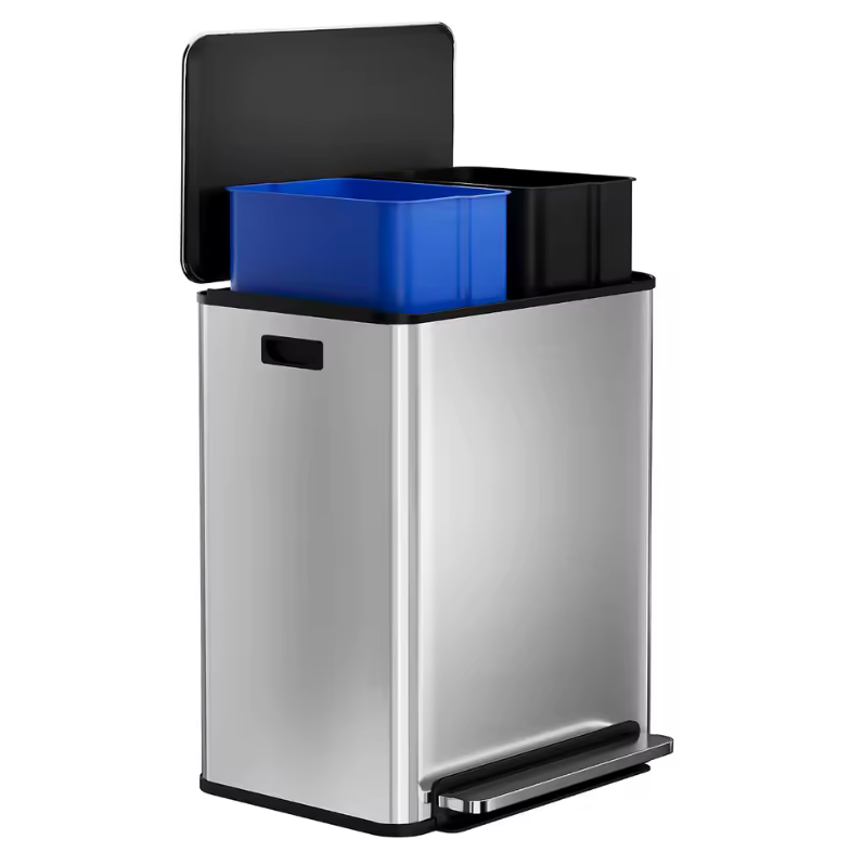 🗑️✨ Cubo de Basura Doble de Acero Inoxidable – 60L con Pedal y Cierre Suave