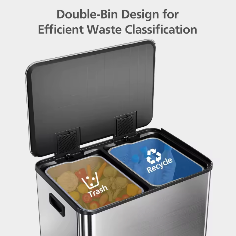 🗑️✨ Cubo de Basura Doble de Acero Inoxidable – 60L con Pedal y Cierre Suave