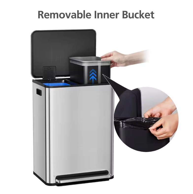 🗑️✨ Cubo de Basura Doble de Acero Inoxidable – 60L con Pedal y Cierre Suave