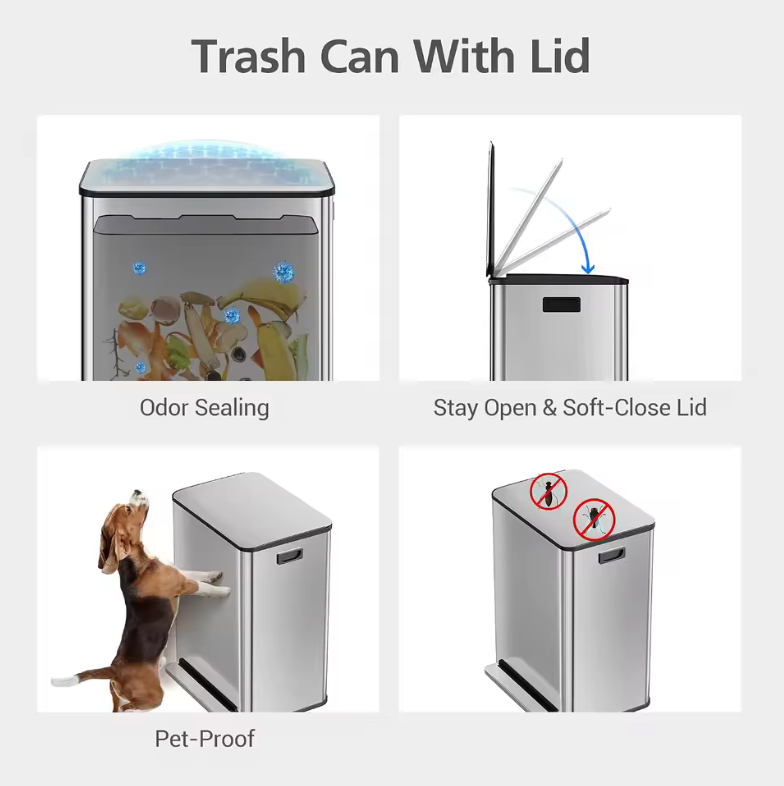 🗑️✨ Cubo de Basura Doble de Acero Inoxidable – 60L con Pedal y Cierre Suave
