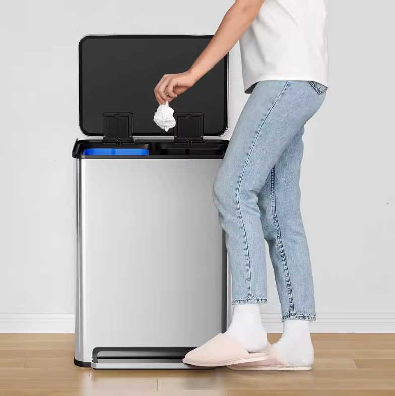 🗑️✨ Cubo de Basura Doble de Acero Inoxidable – 60L con Pedal y Cierre Suave