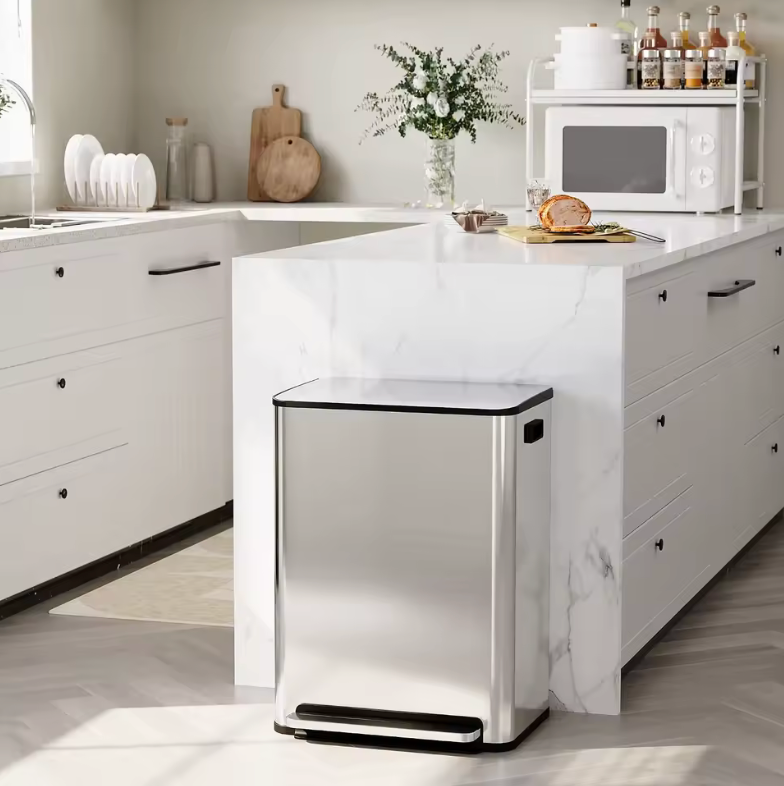🗑️✨ Cubo de Basura Doble de Acero Inoxidable – 60L con Pedal y Cierre Suave