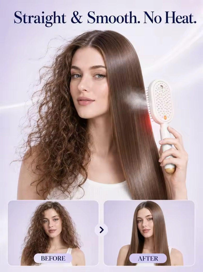 ✨💇‍♀️ Cepillo Alisador Inalámbrico con Niebla Fina – Masaje Capilar y Luz Roja