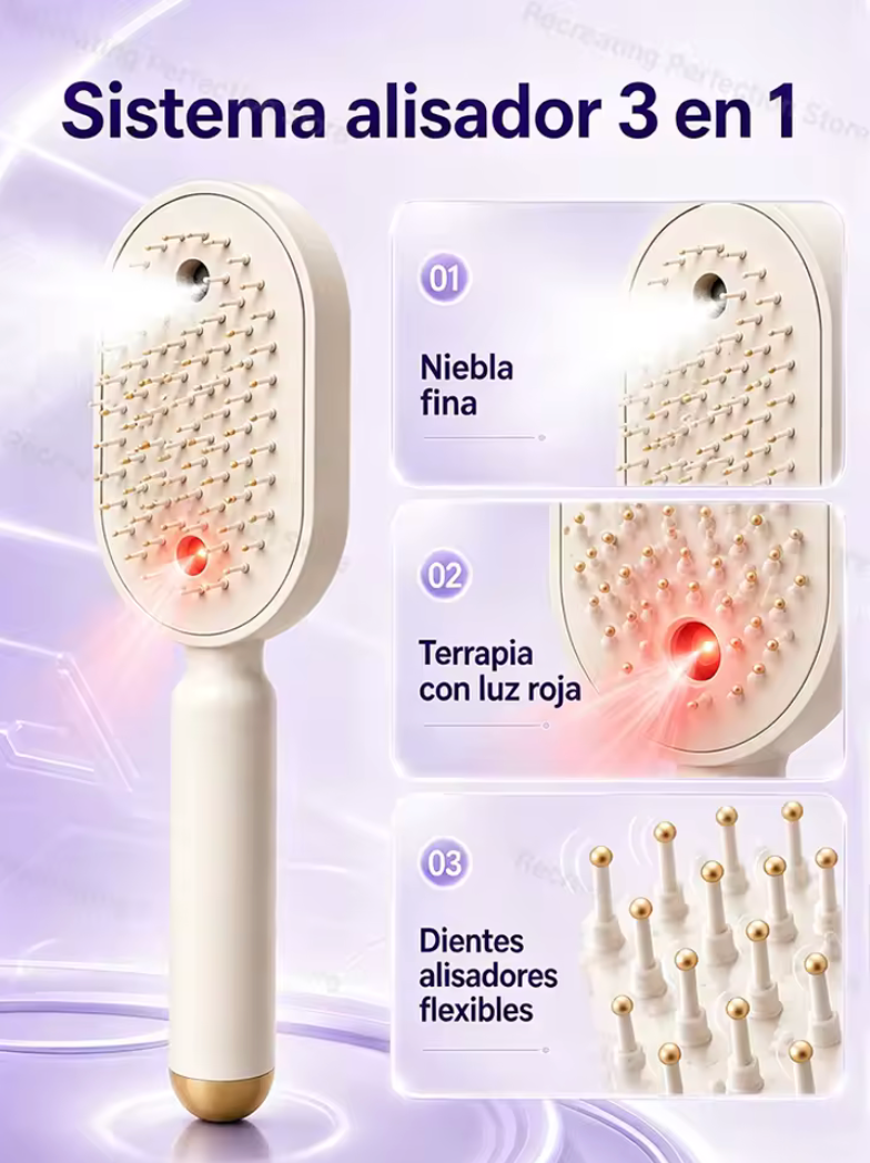 ✨💇‍♀️ Cepillo Alisador Inalámbrico con Niebla Fina – Masaje Capilar y Luz Roja