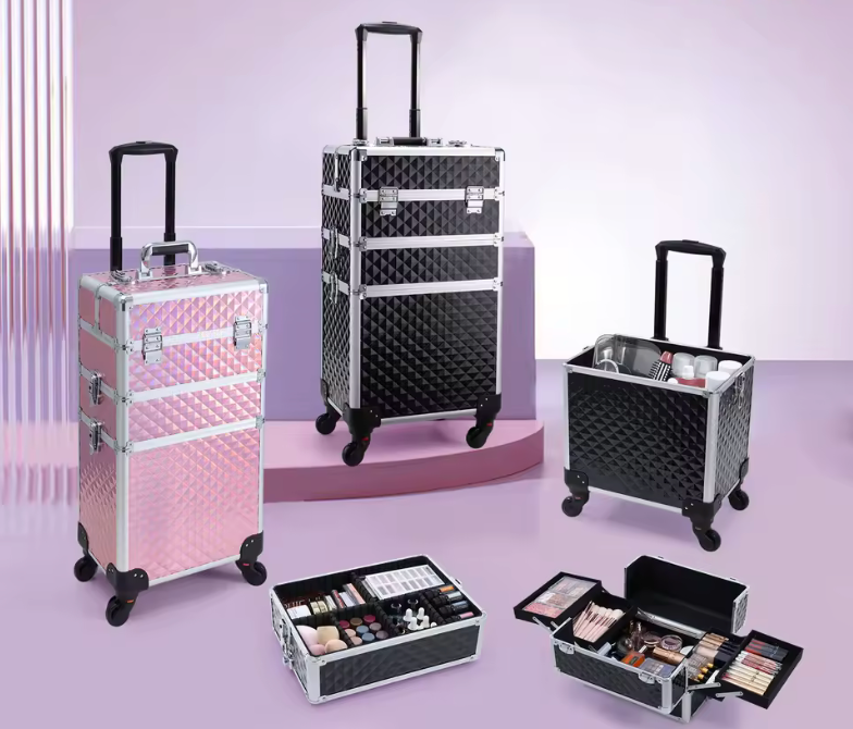 💄🧳 Maleta Profesional de Maquillaje 3 en 1 con Ruedas – Organizador Cosmético de 4 Bandejas