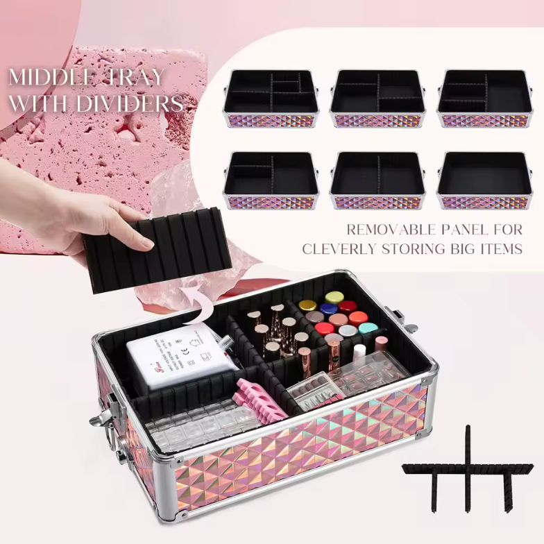 💄🧳 Maleta Profesional de Maquillaje 3 en 1 con Ruedas – Organizador Cosmético de 4 Bandejas