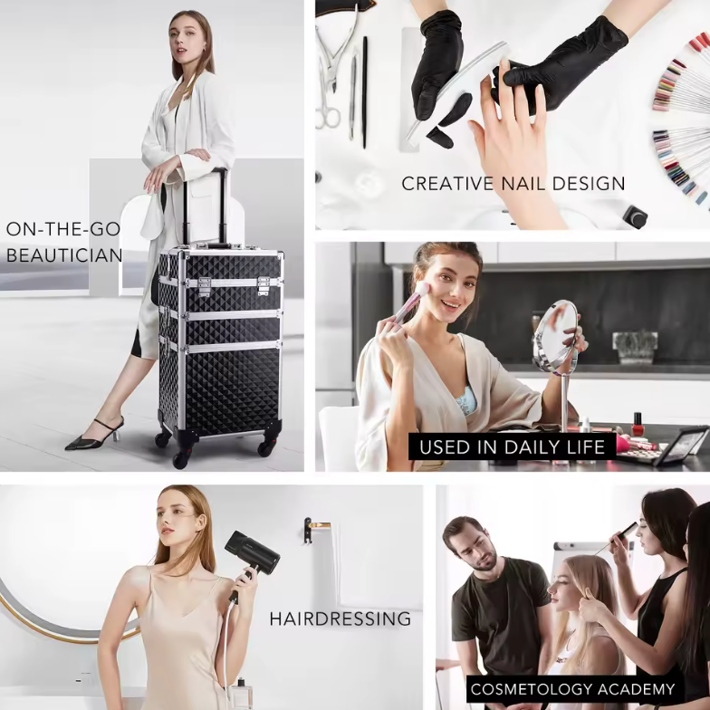 💄🧳 Maleta Profesional de Maquillaje 3 en 1 con Ruedas – Organizador Cosmético de 4 Bandejas