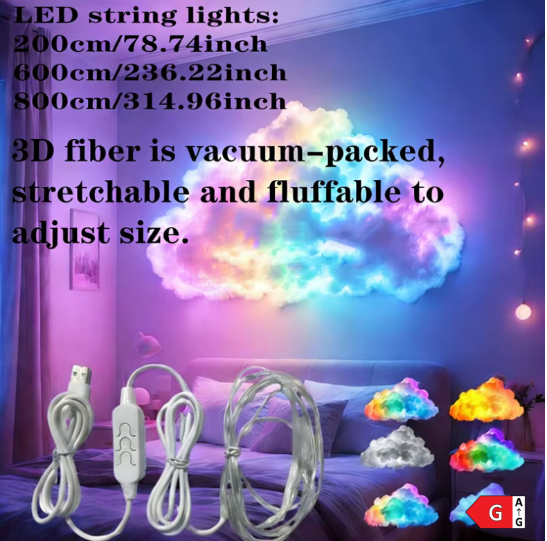☁️ Lámpara LED Nube 3D | Iluminación Ambiental con Cambio de Color ✨