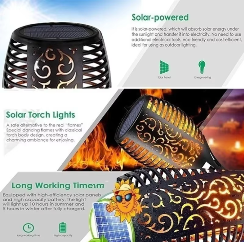 🔥 Luces Solares Efecto Llama | Iluminación Decorativa para Jardín 🌙✨