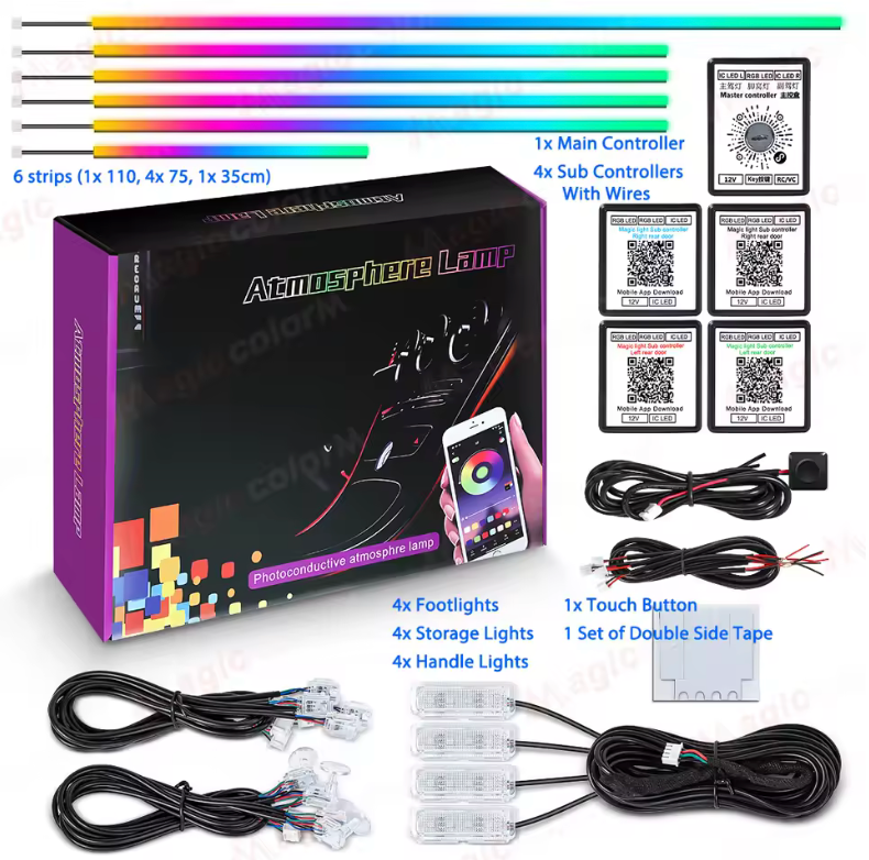 🚗✨ Kit de Luces LED RGB para Coche | Iluminación Ambiental Multicolor