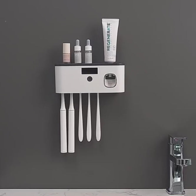 🪥✨ Organizador de Cepillos de Dientes UV + Dispensador Automático